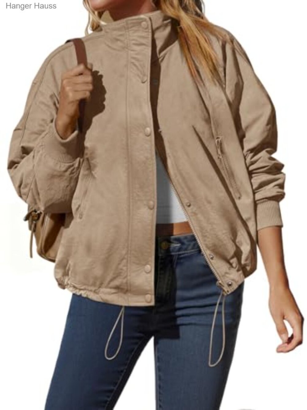 Fleece Lined Cropped Zip Up Jacket Oversized Casual Warm